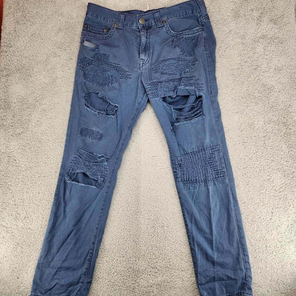 True Religion Jeans Geno Relaxed Distressed Mens Size 36 Blue
